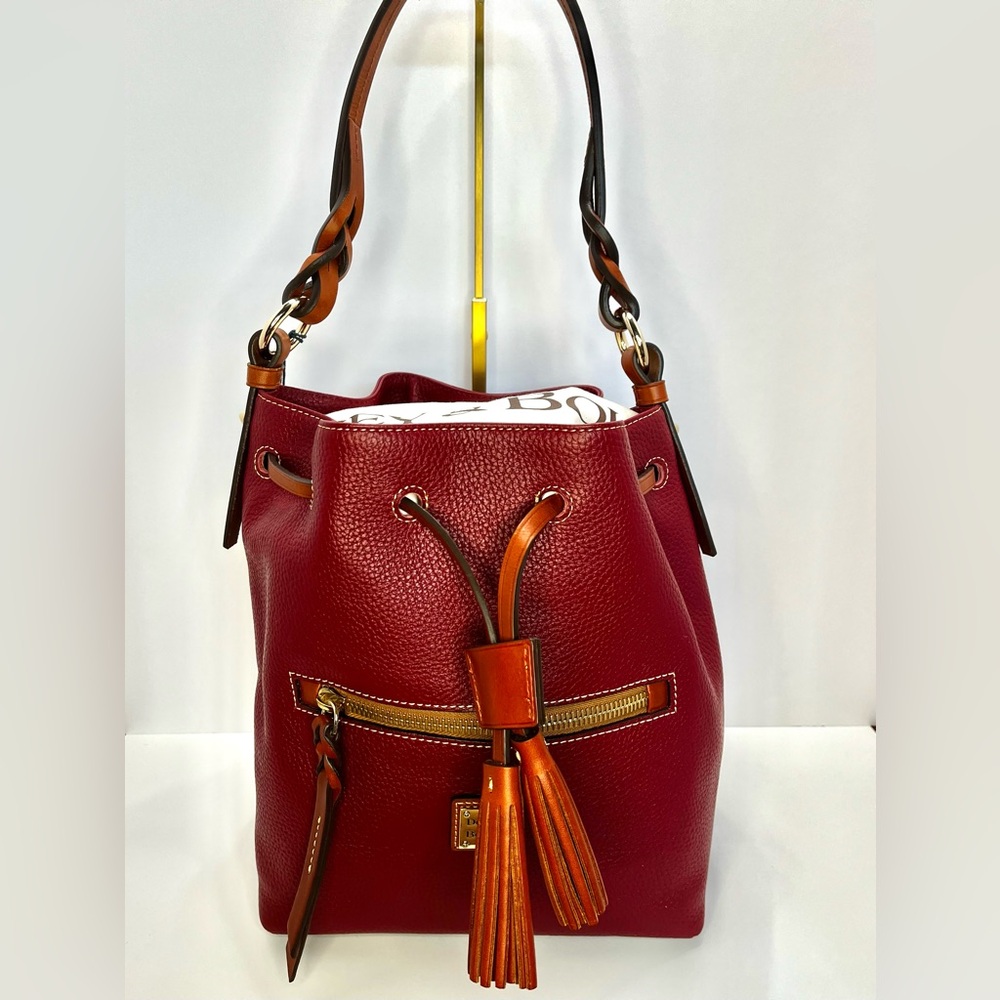 Dooney & Bourke Pebble Grain Tasha Drawstring Bag in Red - Picture 2 of 16